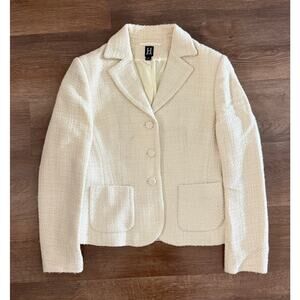 Tommy Hilfiger Women’s Cream Tweed Blazer Size 6 Cropped Wool Blend Jacket